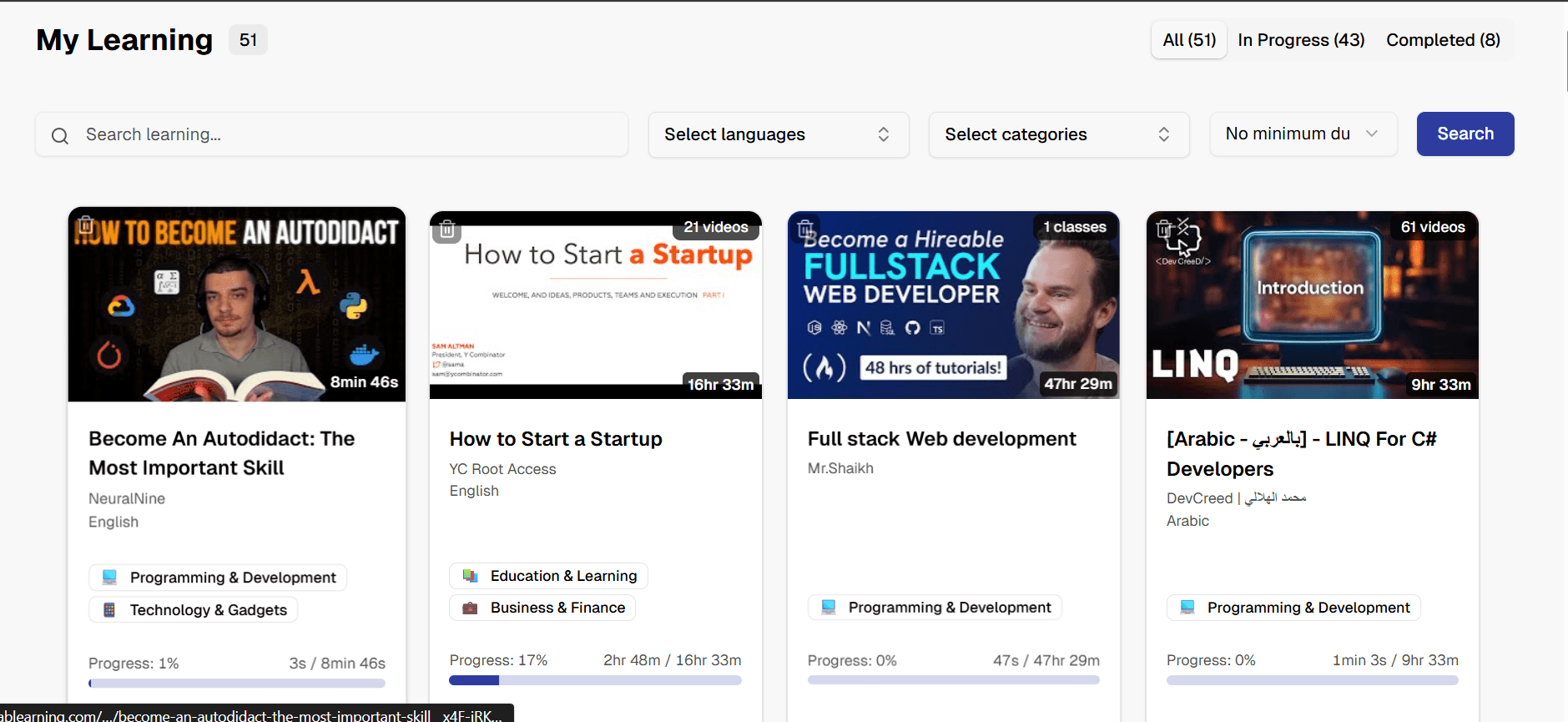 Learning Dashboard Screenshot